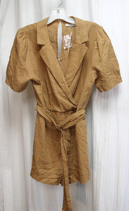 Lush - Camel, Short Sleeve Linen "Eileen" Playsuit/Romper - Size L (w/ Tags)