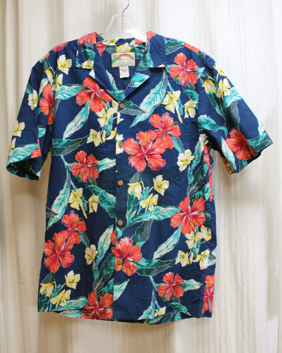 Men's - Paradise Found (Hawaii) - Blue Tropical Hibiscus Floral Hawaiian Shirt - Size L