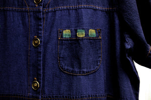 Vintage, Deadstock -Blue Cactus - Indigo Blue Art to Wear Button Front Maxi Dress - Size L (w/ Tags)