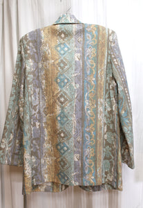 Vintage- Madame Blanche - 2PC Greens & Purple Abstract Floral Spaghetti Strap Dress w/ Matching Jacket - Size 9 (SEE MEASUREMENTS)