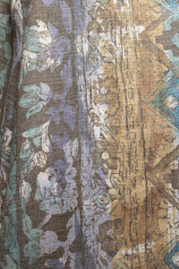 Vintage- Madame Blanche - 2PC Greens & Purple Abstract Floral Spaghetti Strap Dress w/ Matching Jacket - Size 9 (SEE MEASUREMENTS)