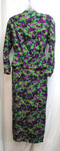 Load image into Gallery viewer, Vintage- Madame Blanche - 2PC Greens &amp; Purple Abstract Floral Spaghetti Strap Dress w/ Matching Jacket - Size 9 (SEE MEASUREMENTS)