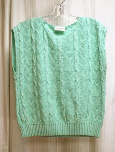 Vintage - T Top Express by Sweaters USA - Pastel Mint Green - Pullover Cable Knit Sweater Vest - Size M