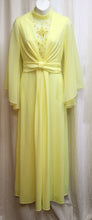Load image into Gallery viewer, Vintage 70&#39;s - Handmade Yellow Maxi Gown w/ Chiffon Angel Sleeves &amp; Sheer Chest Panel w/ Beads &amp; Embellishments - Size S (approx, See Measurements)