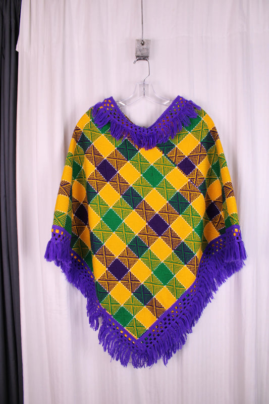 Specially Hand Made by Marie - Plaid Fringe Poncho