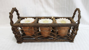 Sunburst Guild - Wicks, Wax & Vines- Daisy Candles in Terra-cotta Pots in Wood Basket - Adorable Cottage Core Decor