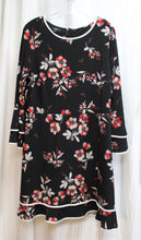 Load image into Gallery viewer, Alfani - Black Floral Fit &amp; Flare Jersey Dress w/ Bell Sleeves &amp; Flirty Hem w/ Piping Details - Size 16