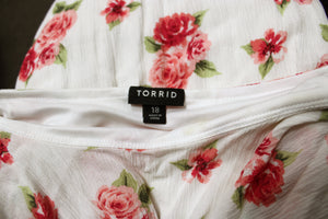 Torrid - Off White w/ Roses Ruffle Strap Short Sundress - Size 18