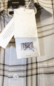 Men's Vince. - Classic Fit, White w/ Light Tan & Black Check Plaid, Short Sleeve Button Up Shirt - Size S (w/ Tags)