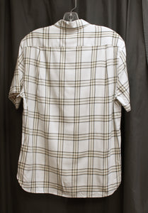 Men's Vince. - Classic Fit, White w/ Light Tan & Black Check Plaid, Short Sleeve Button Up Shirt - Size S (w/ Tags)