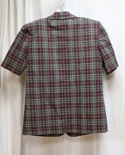 Load image into Gallery viewer, Vintage - Fundamental Things - Plum &amp; Green Plaid, Linen &amp; Cotton Blend, Short Sleeve 2 Button Blazer - Size: 6 PETITE