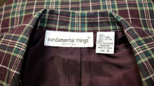 Load image into Gallery viewer, Vintage - Fundamental Things - Plum &amp; Green Plaid, Linen &amp; Cotton Blend, Short Sleeve 2 Button Blazer - Size: 6 PETITE