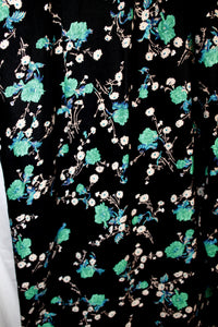 Vintage - Claire McCardell - Lightweight & Flowy Black w/ Blue & Green Floral Elastic Waist Pants - Size 8