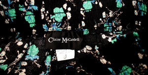 Vintage - Claire McCardell - Lightweight & Flowy Black w/ Blue & Green Floral Elastic Waist Pants - Size 8