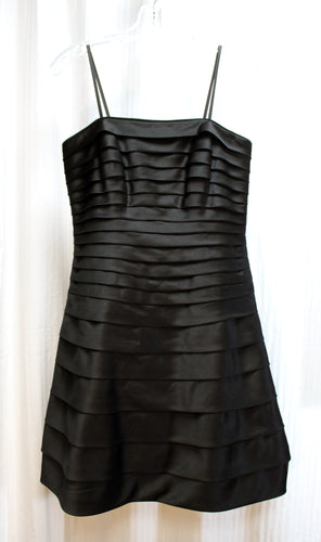 Cache - Black Satin Tiered Pleats Party / Cocktail Dress - Size 12 (w/ Tags)
