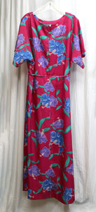 Hilo Hattie - Magenta Tropical Print Tie Waist MuuMuu Dress - Size L