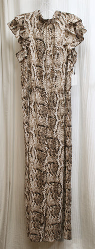 1st State - Light Weight & Flowy, Reptile Print Cap Ruffle Sleeve, Tie Back Neck, Wide Leg Jumpsuit - Size L (w/ Tags)
