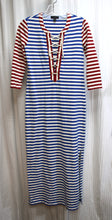 Load image into Gallery viewer, J. Crew - Red, White &amp; Blue Stripe 3/4th Sleeve Lace Up Neckline Midi Dress - Size XXS