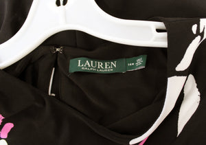 Lauren Ralph Lauren - Black with White & Pink Graphic Floral A-Line Trapeze Dress - Size 14w