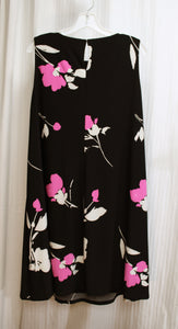 Lauren Ralph Lauren - Black with White & Pink Graphic Floral A-Line Trapeze Dress - Size 14w
