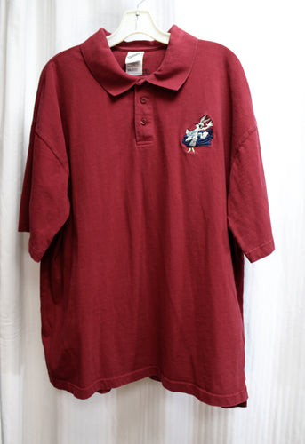 Men's Vintage - Warner Bros. Studios- Wine Red Embroidered Looney Tunes Bugs Bunny On Couch w/ Remote Polo Shirt - Size XXL
