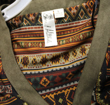 Load image into Gallery viewer, Emma &amp; Michele - Earth Tones, Jersey Bohemian Print Shift Dress w/ Faux Suede Borders- Size L (w/ Tag)
