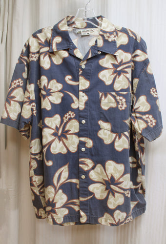 Men's Vintage - Rusty - Blue Gray Hawaiian Graphic Tropical Floral Shirt - Size M