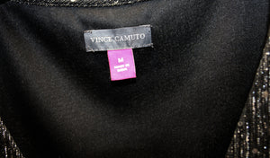Vince Camuto - Black w/ Metallic Silver Threads & Sequins V-Neck Blouse w/ Ruffle Cuffs, 3/4th Sleeves - Size M