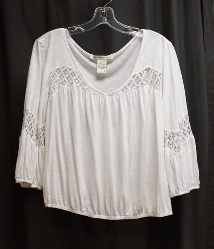 American Rag - White 3/4th Sleeve, Insert Lace Peasant Top - Size L
