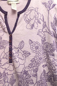 Cathy Daniels - Lavender & Purple Floral, V-Neck 3/4th Sleeve Pullover Sweater - Size M