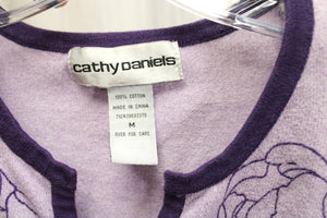 Cathy Daniels - Lavender & Purple Floral, V-Neck 3/4th Sleeve Pullover Sweater - Size M
