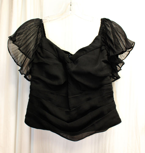 Express - Black Cropped, Pleated Sheer Flutter Sleeve, Sweetheart Neckline, Smocked Back Top - Size M (w/ Tag)