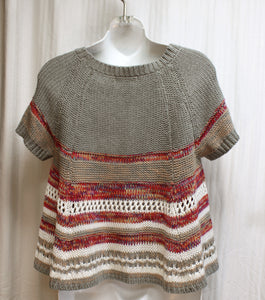 Hazel (Anthropologie) - Cropped Short Sleeve Partial Open Weave A-Line Boat Neck Pullover Sweater - Size S