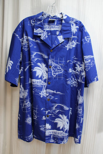 Men's Vintage 90's - Royal creations - Blue Hawaiian Map Hawaiian Shirt - Size 3XL