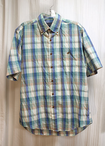 Men's Vintage - Cambridge Classics - Blue Plaid Short Sleeve Button Down Shirt - Size M