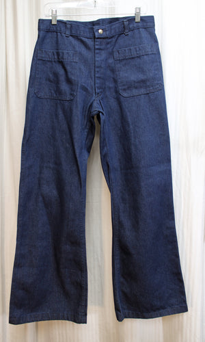 Men's Vintage 70's - Anchor Dungaree - Wide Leg Flare Jeans - See Measurements 32