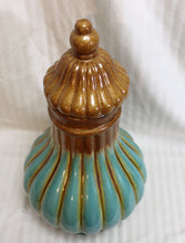 Load image into Gallery viewer, Vintage Mid Century  Teal &amp; Brown Glazed Ceramic Vase w/ Lid -16.5&quot; H