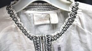 Chico's - White w/ Black Embroidery 100% Linen Zip up 3/4th Sleeve Jacket - Size 0 (Chicos sizing =Small) w/ TAGS