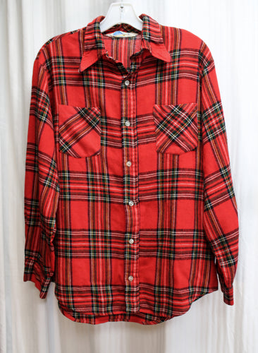 Vintage 1960's - Grants Men's Wear - Red Flannel Button  Front Shirt - Size 15-15.5 (Vintage See Measurements)
