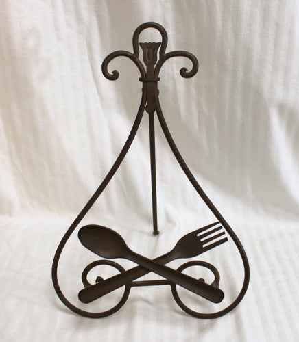 Vintage - Spoon & Fork Detail Brown Wrought Iron Hinged Cookbook Stand- 14.5