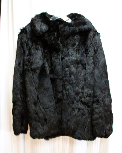 Black French Rabbit Fur Coat - Size L
