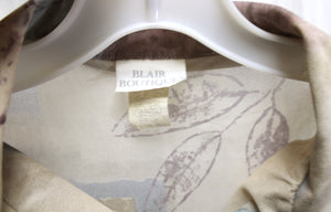 Vintage - Blair Boutique- Watercolor & leaf Print Semi Sheer, Button Front Shirt - Size L