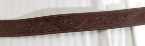 Vintage - Award Design Medals Brass Floral & Filagree Bull Roping Buckle w/ Silver Creem Brown Leather Belt - Waist 34.5"-39"