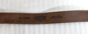 Vintage - Award Design Medals Brass Floral & Filagree Bull Roping Buckle w/ Silver Creem Brown Leather Belt - Waist 34.5"-39"