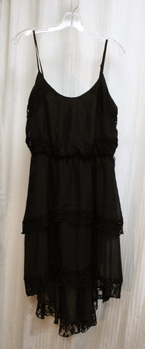 Lily Rose - Black Spaghetti Strap, Sheer Over Lining High/Low Tiered Dress w/ Lace Trim - Size L (w/ Tags)