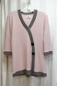Vintage - Ami Knits - Dusty Pink V Neck Pullover Tunic Sweater w/ Faux Cardigan Details - Size 12 (See Measurements)