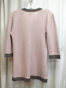 Vintage - Ami Knits - Dusty Pink V Neck Pullover Tunic Sweater w/ Faux Cardigan Details - Size 12 (See Measurements)