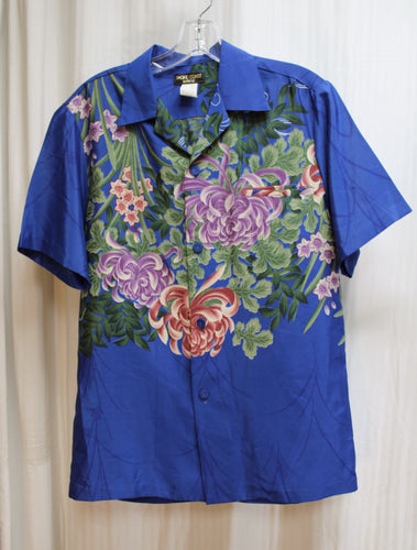Men's Vintage - Pacific Coast Hawaii - Lightweight Blue & Purple Silky Floral Shirt- Size S