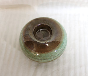 Glazed Ceramic Tea Light / Votive Candle Holder - Green & Brown 6" w