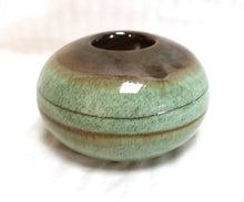Load image into Gallery viewer, Glazed Ceramic Tea Light / Votive Candle Holder - Green &amp; Brown 6&quot; w